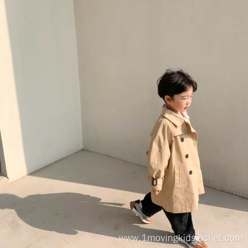 Children's College Style Double-Breasted Long Trench Coat